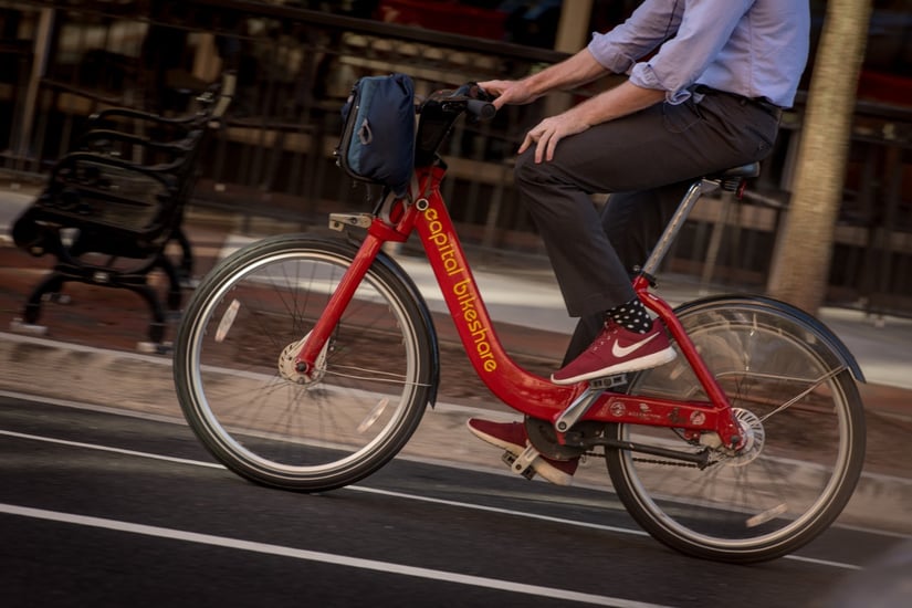 Man Riding Capital Bikeshare Closeup