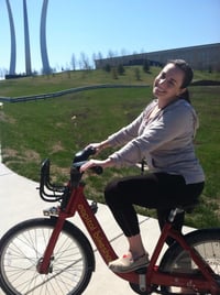Woman on Bikeshare bike, My roommate Lauren's first CaBi ride