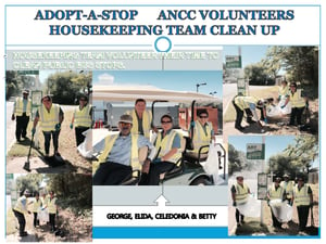 ANCC's housekeeping team takes their turn maintaining their bus stop