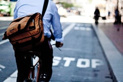 Bike Commuter Using Bike Lane