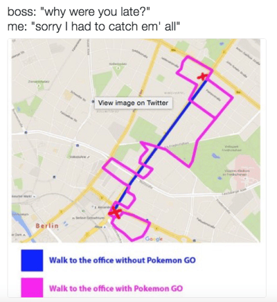 Map of pokemon detour while commuting