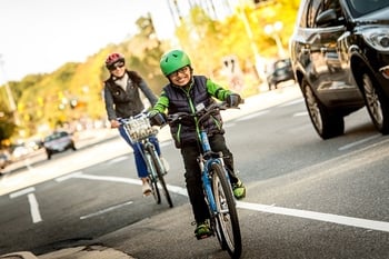 Family riding in bike lanes, Arlington County