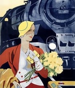 Graphic of Lady in front of Train