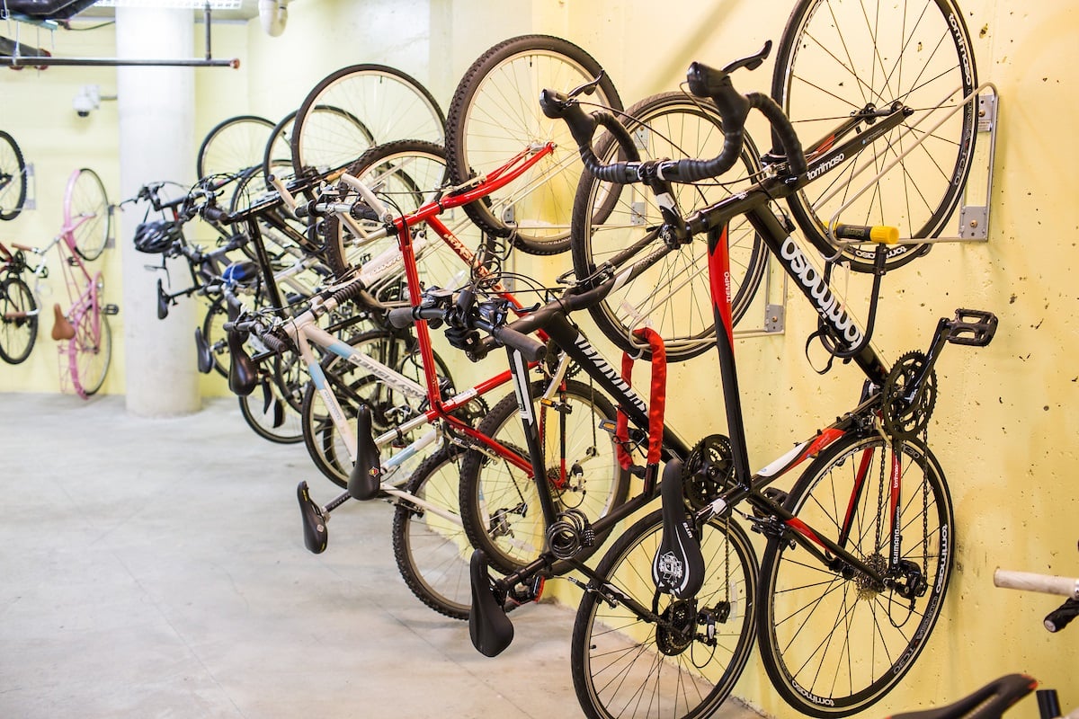 bikes-in-bike-room-on-wall